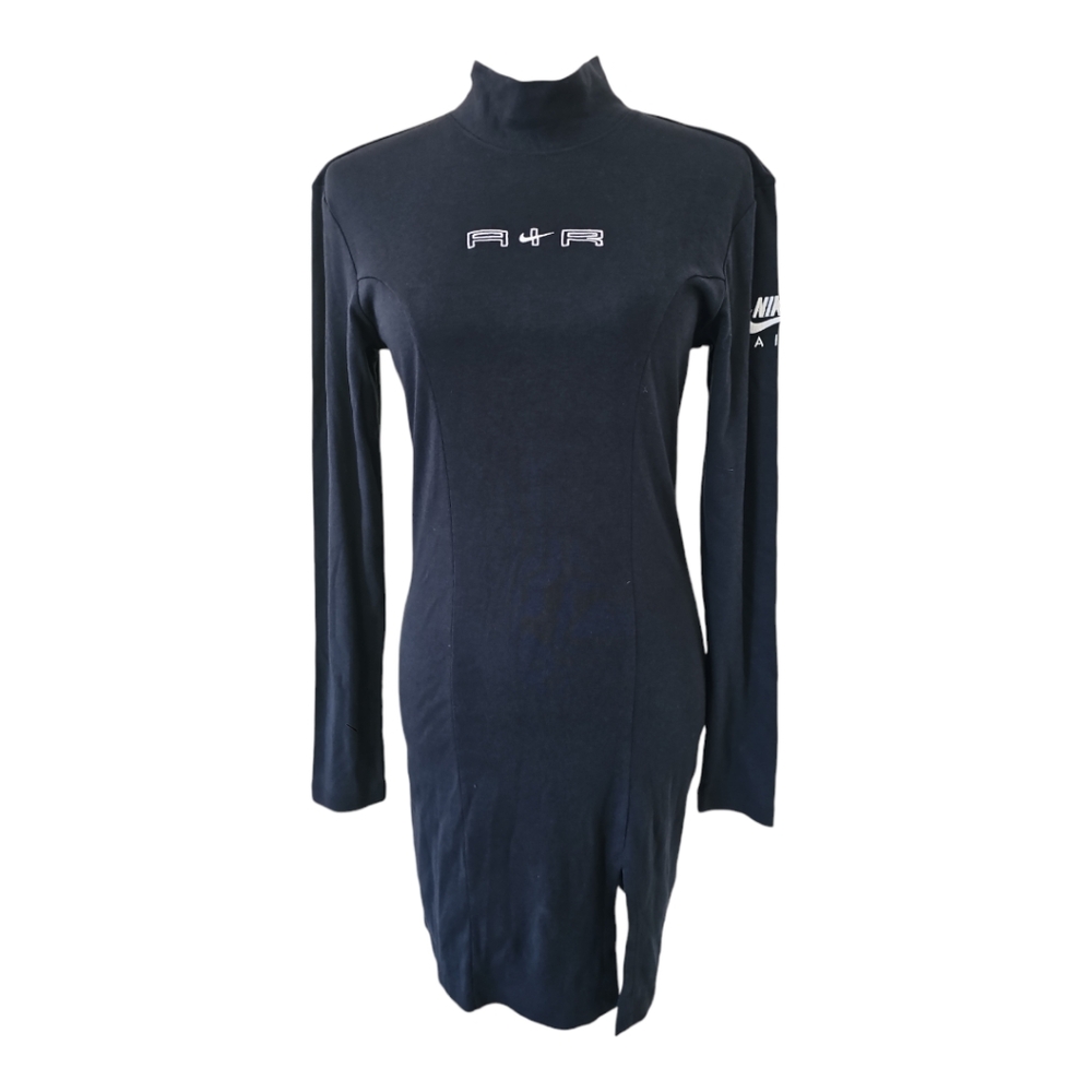 Nike Air Black Mock Neck Long Sleeve Bodycon Dress Small – Back Zip, Thigh Slit
